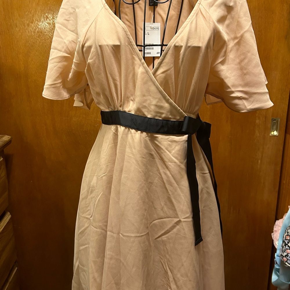 H&M Cream Midi Sundress with Flutter Sleeves